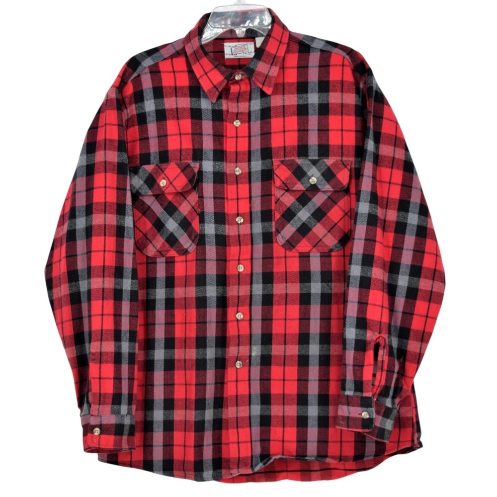Private Property Men's XL Red Black Buffalo Plaid Flannel Shirt Vintage 80s USA